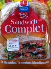 Pain de mie complet pour sandwich U, 600g
