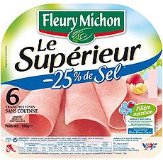 Jambon decouenne Le Superieur -25% de sel FLEURY MICHON, 6 tranches, 180g