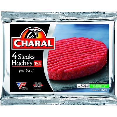 Steak hache 15% de MG CHARAL, 4 pieces, 400g