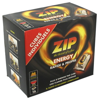 Zip Allume-feux cubes en sachets individuels, Energy la boite de 16 cubes
