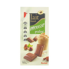 Auchan chocolat lait fourré mousse praliné tablette 150g