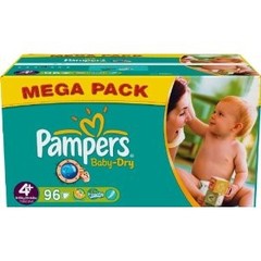 Couches Baby Dry mega + PAMPERS, taille 4, 96 unites