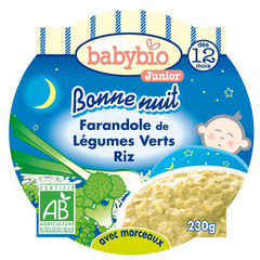 Assiette pour bebe Farandole de legumes verts et riz BABYBIO, des 12 mois, 230g