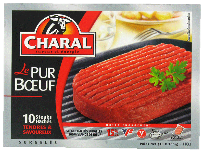10 Steaks haches Le Pur Boeuf CHARAL, 15% MG, 1kg