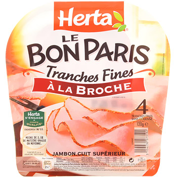 Jambon de Paris cuit a la broche Herta, 4 tranches, 120g