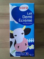 Cora lait brique slim demi ecreme sterilise uht 1l