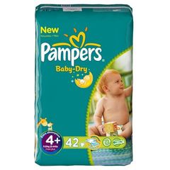 Pampers, Couches baby-dry, taille 4 + : 9-20 kg, le paquet de 42