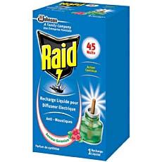 Raid, Recharge liquide pour diffuseur electrique anti-moustiques, 45 nuits, variete geranium, la boite