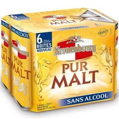 Bière blonde KRONENBOURG Pur Malt sans alcoolpack, 6 boîtes de 33cl