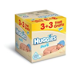 Huggies, Lingettes Pure - 3 PAQUETS , les 6 paquets de 64 lingettes