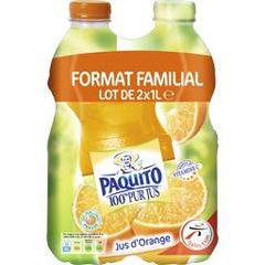 Paquito, 100% pur jus d'orange, les 2 bouteilles de 1l - 2 l