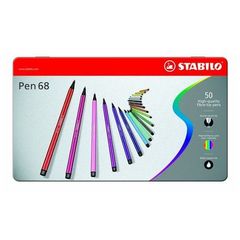 STABILO Pen 68 - Boîte métal de 50 feutres pointe moyenne - Coloris assortis