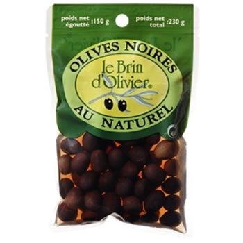 Olives noires au naturel LE BRIN D'OLIVIER, 150g
