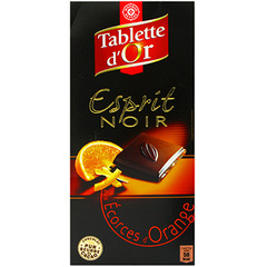 Chocolat Tablette d'Or Esprit Noir ecorces orange 100g