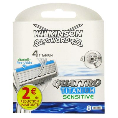 Lames pour rasoir Quattro Titanium Sensitive WILKINSON, 8 unites