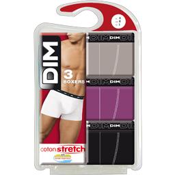 Dim Boxer coton stretch, gris/violet/noir, taille 3 la pochette de 3