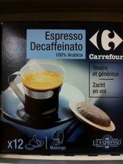 Café dosettes espresso decaffeinato 100% ara Carrefour