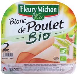 Blanc de poulet bio FLEURY MICHON, 2 tranches, 80g