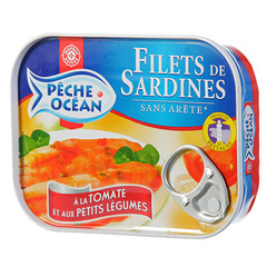 Filets sardines Peche Ocean Tomate legumes sans arete 100g