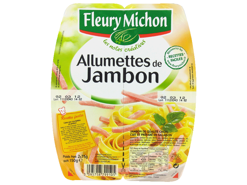 Jambon porc allumettes qualite choix Fleury Michon 2x75g