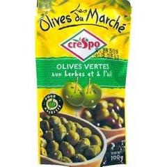 Olives vertes aux herbes et a l'ail Les olives du marche CRESPO, 100g