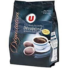 Cafe en dosettes degustation decafeine U, 36 unites, 250g
