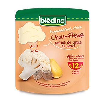 Blédina, Chou-fleur pomme de terre et bœuf, dès 12 mois, le sachet de 190 g