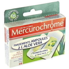 Mercurochrome, Pansements ampoules a l'aloe vera, aide a cicatriser, special peau sensible, hydrocolloide, x6, le blister