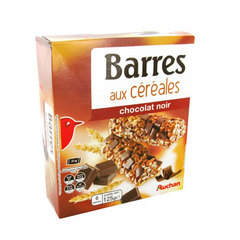 Barres cerealieres chocolat noir - 6 barres Elabore a partir d'un melange de 4 cereales et de morceaux de chocolat noir.