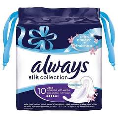 Always, Silk Collection - Serviettes Fraicheur Ultra Long Plus, le paquet de 10