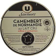 Camembert AOC Selection au lait cru U LES SAVEURS, 20%MG, 250g