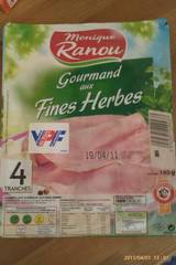 Jambon cuit fines herbes, qualite superieure - Mon Gourmand, le paquet de 4 tranches - 160g