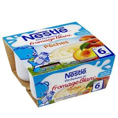 Dessert infantile au fromage blanc et peche P'tit Onctueux NESTLE, des 6 mois, 4x100g