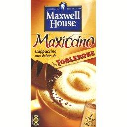 Maxiccino Cappuccino aux eclats de Toblerone, sticks pour mug, la boite de 8 sticks de 21g