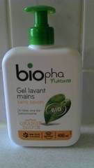 Gel lavant bio pur les mains sans savon parfum orange douce BIOPHA, pompe de 400ml
