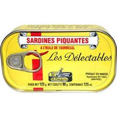 Les delectables, Sardines piquantes a l'huile de tournesol, la boite de 125 gr