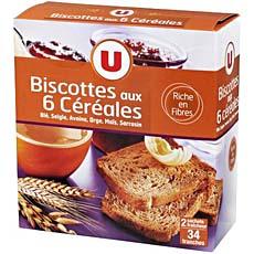 Biscottes aux 6 cereales U, 34 tranches, 300g