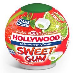 Chewing-gum sans sucre fraise citron-vert Sweet Gum HOLLYWOOD, 40 dragees, 88g