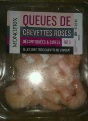 Queues de crevettes roses cuites & décortiquées