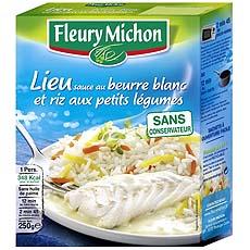 Fleury Michon, Lieu sauce au beurre blanc et riz safrane, la boite de 250g