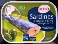 Cora sardines à l'huile d'olive vierge extra 1/5 135g