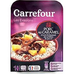 Plat cuisiné porc caramel/riz basmati Carrefour