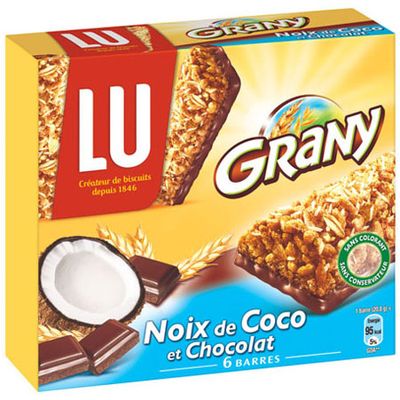 Barres aux cereales, chocolat et coco GRANY, 6 pieces, 125g