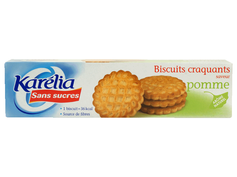 Karelea, Biscuits craquants saveur pomme sans sucres, les 4 sachets de 4 biscuits - 132g