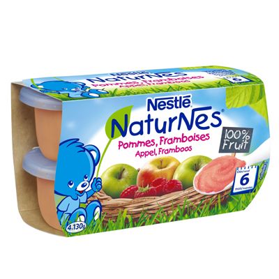 NaturNes - Petits pots Pommes-Framboise (des 6 mois) Ingredients 100% d'origine naturelle, vitamine C, sans sucres ajoutes.130d