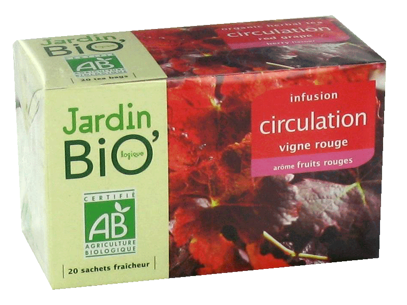 Infusion Circulation a la vigne rouge JARDIN BIO, 20 sachets, 60g