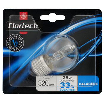 Ampoule eco 30% Clartech Halogen globe 28w E27 x1