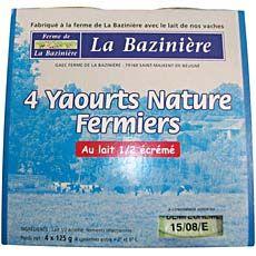 4 yahourts nature fermiers La Baziniere, 4x125g