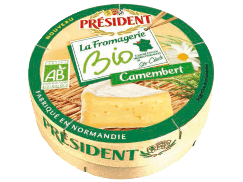 Camembert bio au lait pasteurise PRESIDENT, 21%MG, 250g