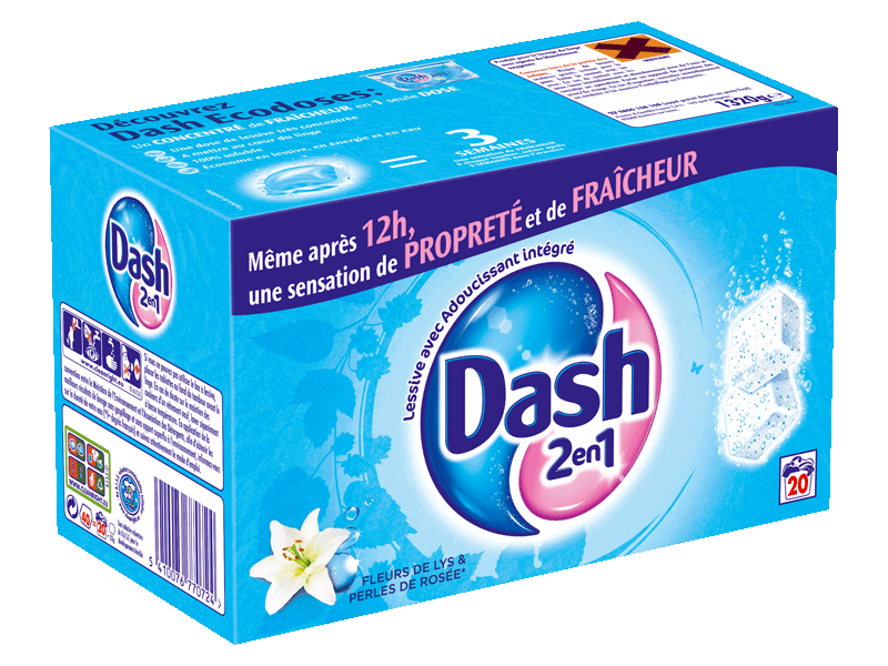 Dash 2en1 fleur de lys 40 tablettes 20 lavages 1.32kg